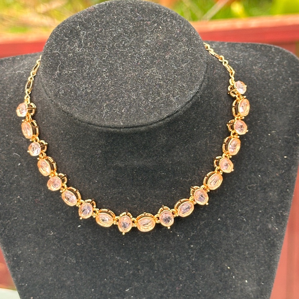 Express Gold Tone Crystal Tennis Necklace Sparkling Gem Choker Fashion NWT